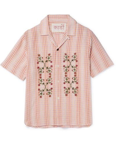 Kardo Craft Ronen Convertible-collar Embroidered Gingham Cotton Shirt - Pink