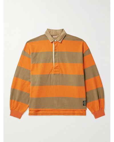 Kapital Striped Cotton-jersey Polo Shirt - Orange