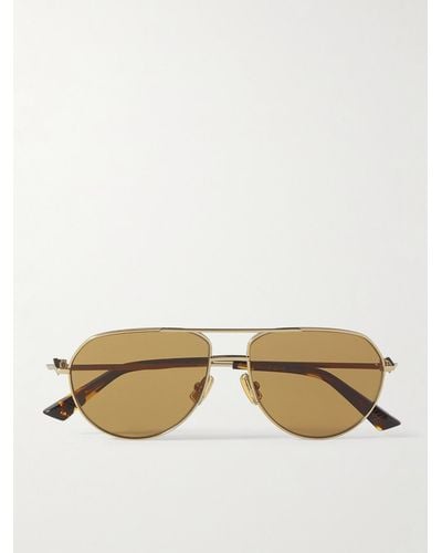 Bottega Veneta Aviator-style Gold-tone And Acetate Sunglasses - Natural