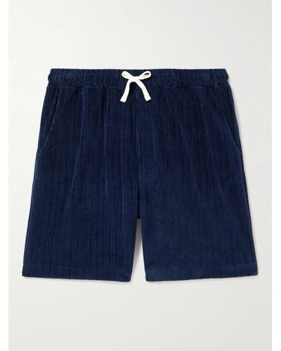 Oliver Spencer Weston Straight-leg Ribbed Organic Cotton-blend Terry Drawstring Shorts - Blue