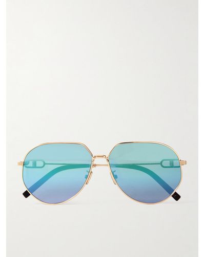 Dior Cd Link A1u Round-frame Gold-tone Sunglasses - Blue