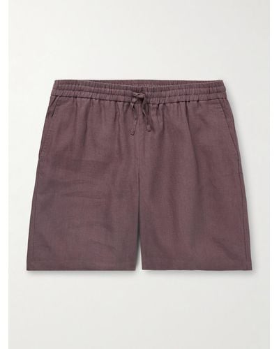 De Bonne Facture Easy Straight-leg Linen Drawstring Shorts - Purple