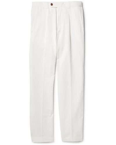 Paul Smith Tapered Pleated Cotton And Ramie-blend Pants - White