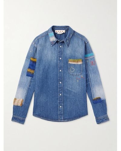Marni Embroidered Appliquéd Denim Shirt Jacket - Blue