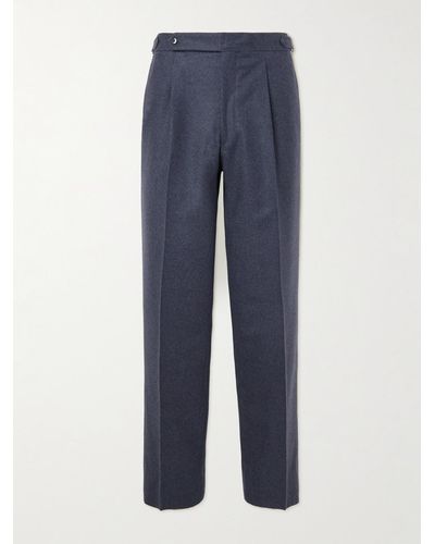 STÒFFA Straight-leg Pleated Moss Wool-flannel Pants - Blue
