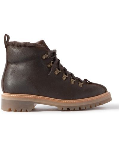 Grenson Bobby Shearling-lined Waxed-leather Boots - Brown