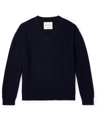 A Kind Of Guise Saimir Ribbed Merino Wool And Silk-blend Sweater - Blue