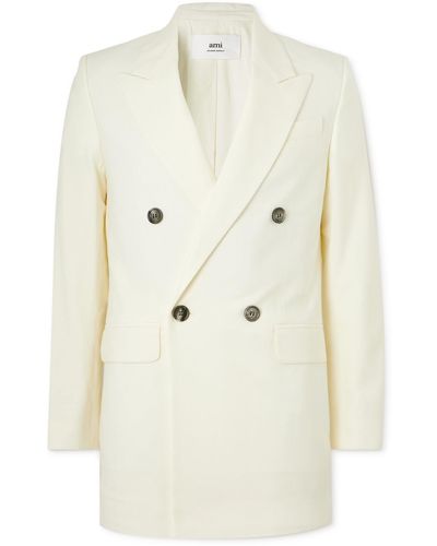 Ami Paris Double-breasted Wool-twill Blazer - Natural