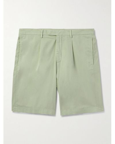 Boglioli Straight-leg Pleated Cotton-blend Shorts - Green