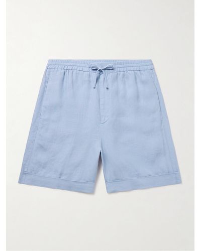 Canali Shorts a gamba dritta in lino con coulisse - Blu
