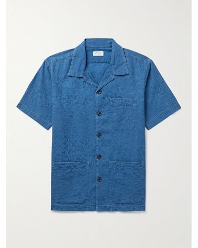 Hartford Phil Camp-collar Cotton-seersucker Shirt - Blue