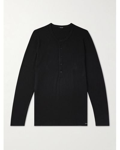 Tom Ford Stretch-cotton Jersey Henley Pyjama T-shirt - Black