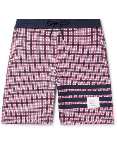 Thom Browne Straight-leg Logo-appliquéd Striped Checked Cotton Shorts - Red