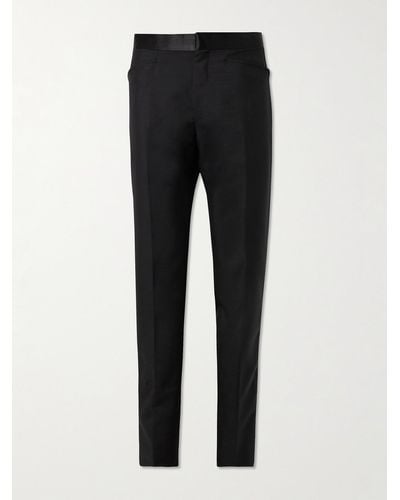 Tom Ford Slim-fit Straight-leg Satin-trimmed Mohair And Wool-blend Tuxedo Trousers - Black