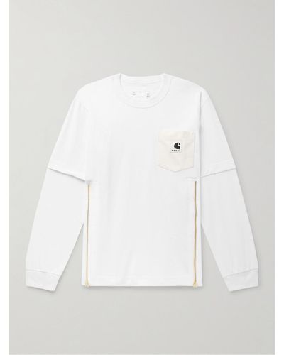 Sacai Carhartt Wip Layered Logo-appliquéd Canvas-trimmed Cotton-jersey T-shirt - Grey