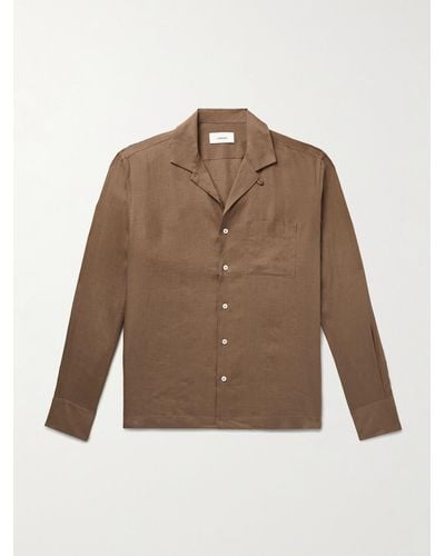 Lardini Convertible-collar Linen Shirt - Brown