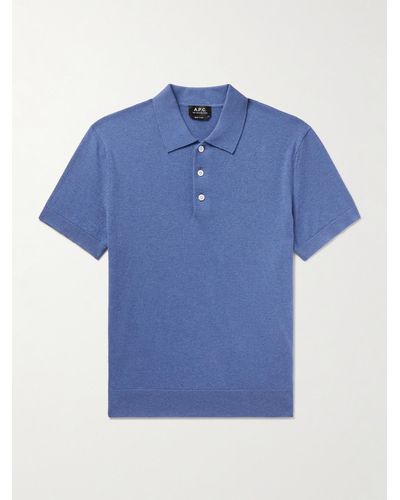 A.P.C. Gregory Logo-embroidered Cotton And Cashmere-blend Polo Shirt - Blue