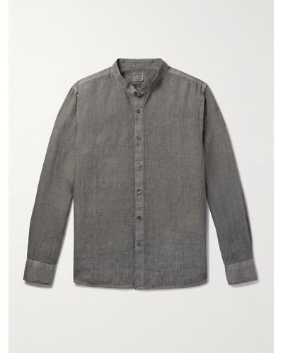 120% Lino Grandad-collar Linen Shirt - Grey