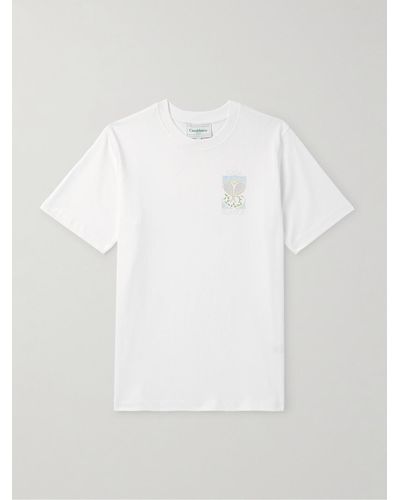 Casablancabrand Tennis Pastelle Printed Organic Cotton-jersey T-shirt - White
