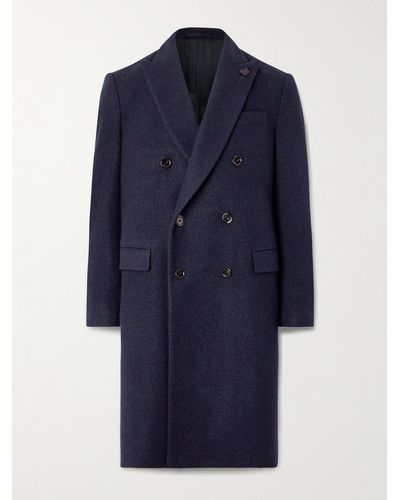 Lardini Double-breasted Brushed Wool-blend Overcoat - Blue