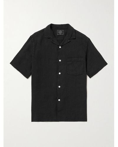 Portuguese Flannel Camp-collar Linen Shirt - Black