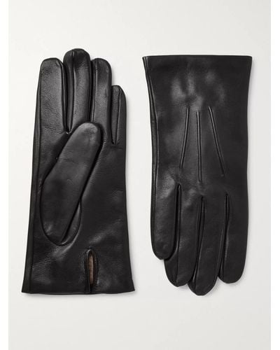 Dents Bath Cashmere-Lined Leather Gloves - Nero