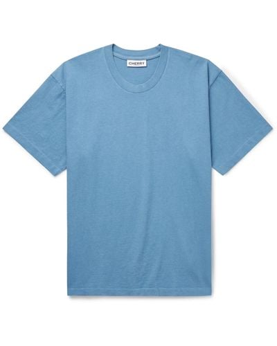 CHERRY LA Garment-dyed Embroidered Cotton-jersey T-shirt - Blue