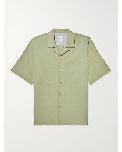 Paul Smith Convertible-collar Cotton And Linen-blend Shirt - Green