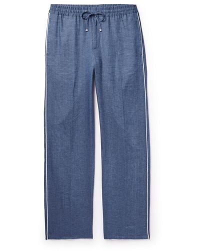 Loro Piana Hierai Straight-leg Linen Drawstring Pants - Blue