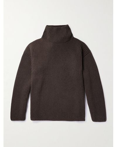 The Row Manlio Ribbed Cashmere Rollneck Sweater - Grey