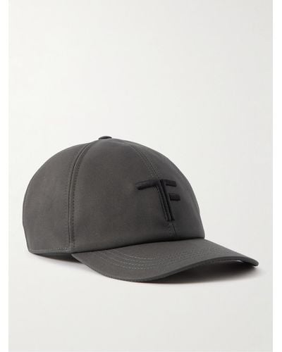 Tom Ford Leather-trimmed Logo-embroidered Cotton-twill Baseball Cap - Grey