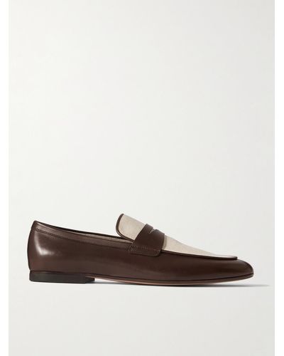 Tod's Canvas-trimmed Leather Penny Loafers - Brown