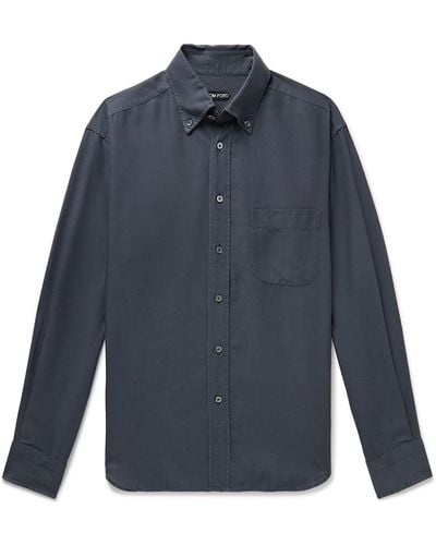 Tom Ford Button-down Collar Garment-dyed Lyocell Shirt - Blue