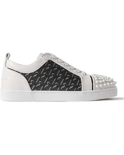 Christian Louboutin Louis Junior Spikes Rubber-trimmed Mesh And Suede Sneakers - Gray