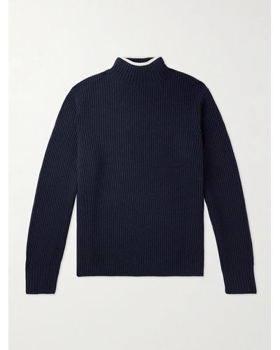 Theory Dimo Ribbed Wool And Cashmere-blend Rollneck Sweater - Blue