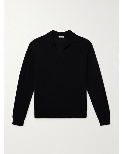 AURALEE Cashmere And Silk-blend Polo Shirt - Black