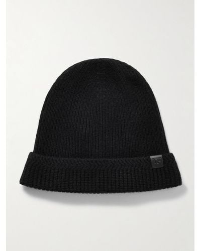 Tom Ford Leather-trimmed Ribbed Wool And Cashmere-blend Beanie - Black