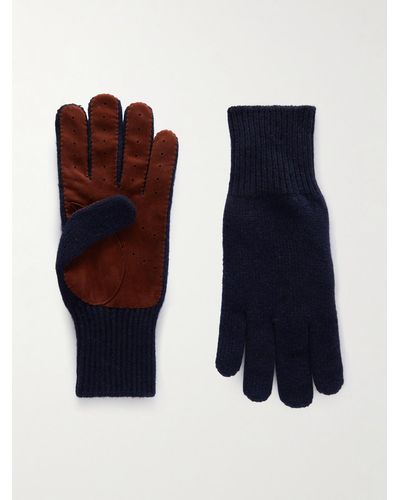 Brunello Cucinelli Suede-trimmed Cashmere Gloves - Blue