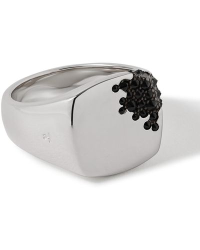 Tom Wood Molecule Rhodium-plated Recycled Silver Cubic Zirconia Signet Ring - Gray