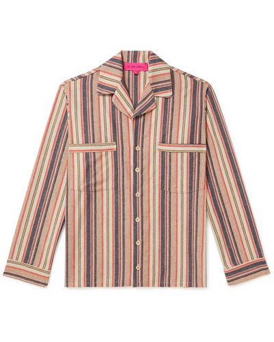 The Elder Statesman Striped Cashmere-blend Flannel Shirt - Pink