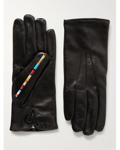 Paul Smith Embroidered Leather Gloves - Black