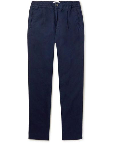 MR P. Straight-leg Pleated Cotton And Linen-blend Pants - Blue