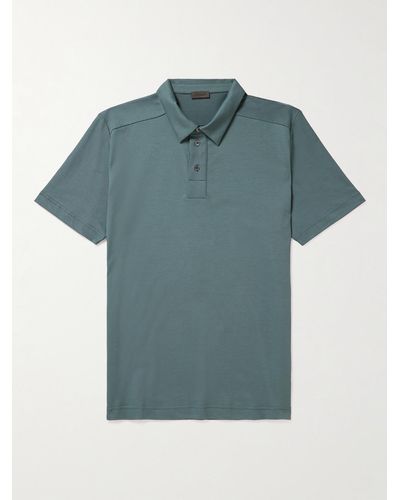 Zimmerli of Switzerland Stretch-cotton Piqué Polo Shirt - Blue
