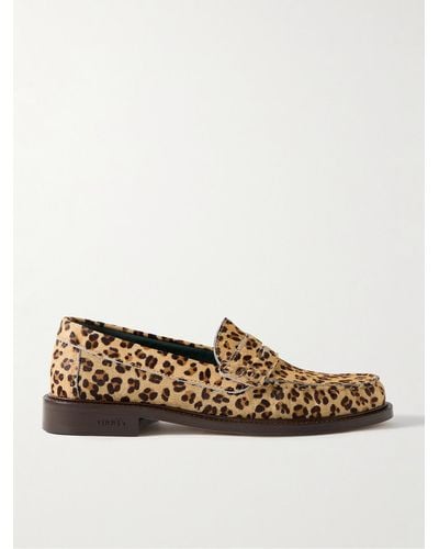 VINNY'S Yardee Leopard-print Calf-hair Penny Loafers - Natural