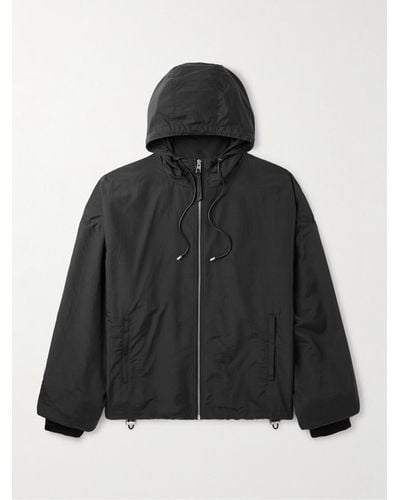 Loewe Leather-trimmed Silk-blend Taffeta Hooded Jacket - Black