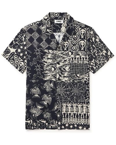 YMC Malick Convertible-collar Printed Twill Shirt - Black