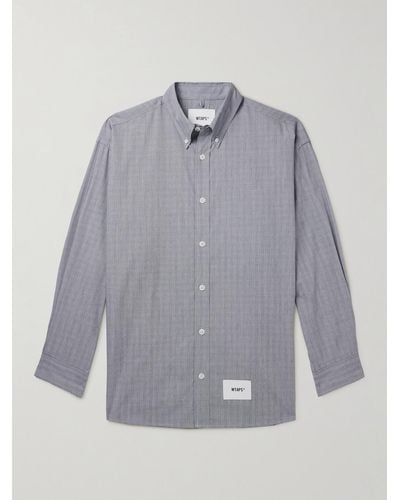 WTAPS Button-down Collar Logo-print Prince Of Wales Checked Cotton Shirt - Grey