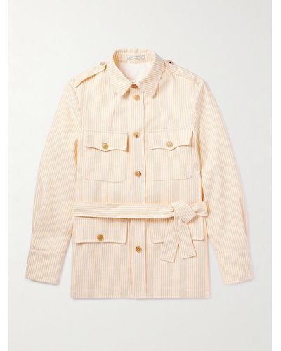 Umit Benan Belted Striped Cotton And Linen-blend Twill Jacket - Natural