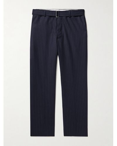Officine Generale Hoche Straight-leg Belted Pinstriped Wool-twill Suit Pants - Blue