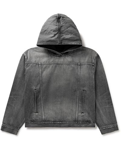 Balenciaga Distressed Denim Hooded Jacket - Gray